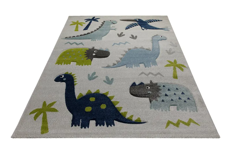 160x230 Teppich Kinderzimmer Grau Blau Dinos