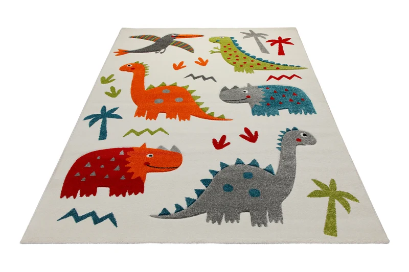 160x230 Teppich Kinderzimmer Creme Bunt Dinos