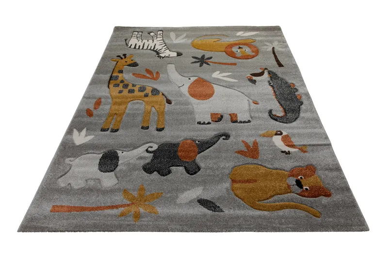 160x230 Teppich Kinderzimmer Grau Tiere
