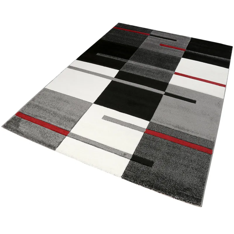 Teppich 160x230 Wohnzimmer Anthrazit Weiß Rot