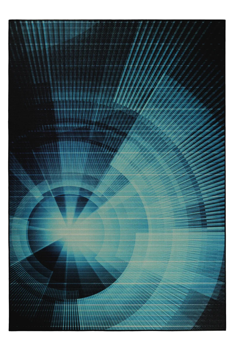 Gewebter Gamerteppich bedruckt Blau Schwarz "Cyber Swirl" WECONhome
