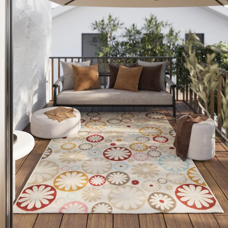 In & Outdoorteppich Beige Bunt "Flowerdrops" WECONhome