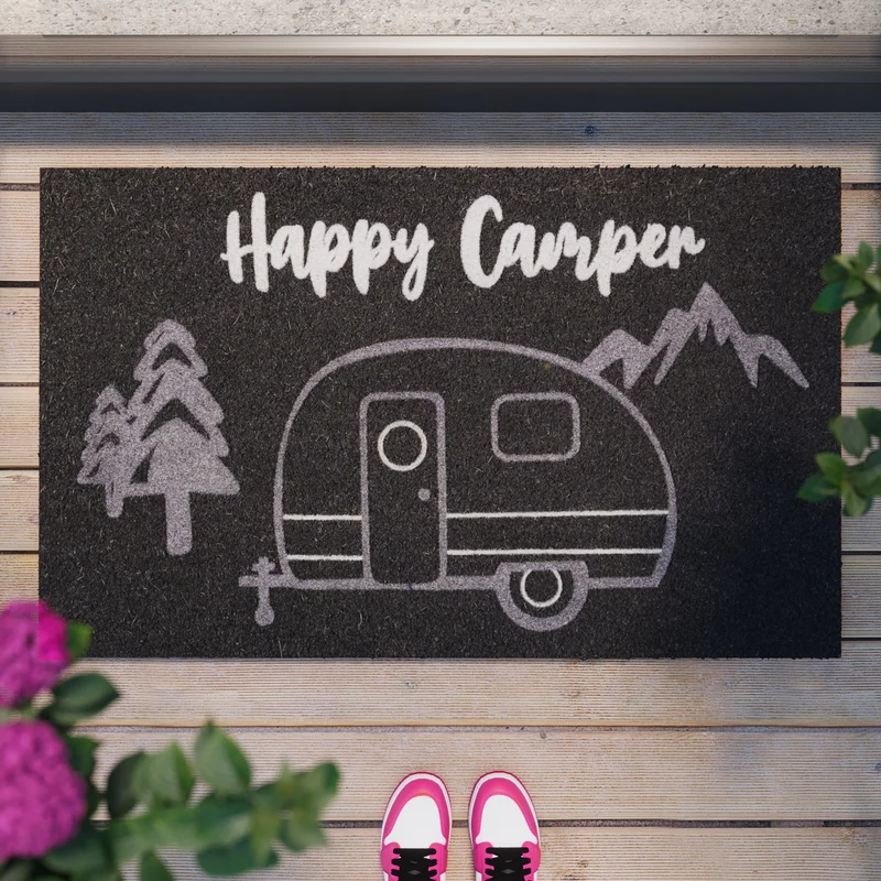 Fußmatte aus Kokosfaser Anthrazit Grau "Happy Camper" WECONhome