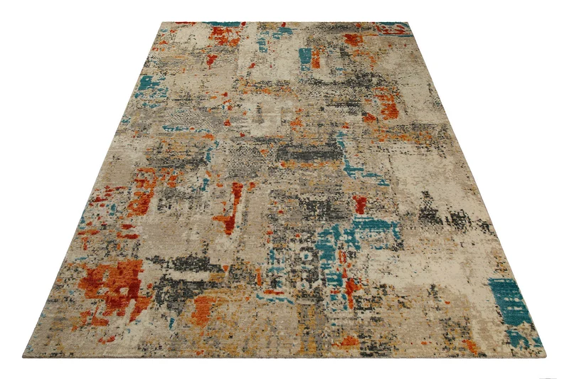 Vintage Teppich Bunt abstrakt aus Neuseelandwolle