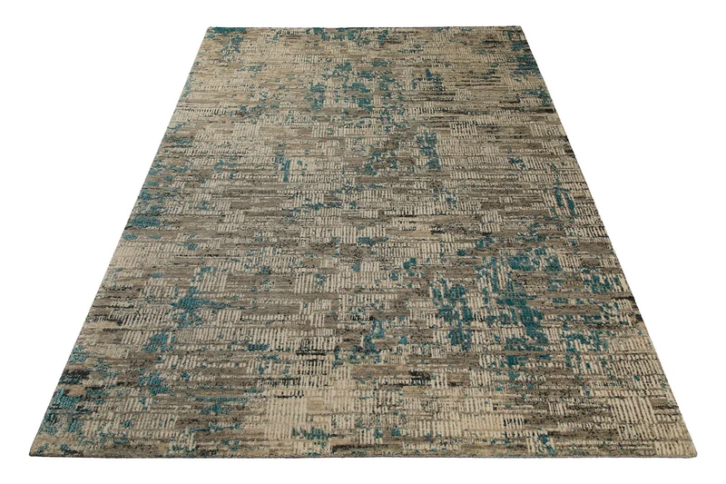 Vintage Teppich Beige Blau aus Neuseelandwolle