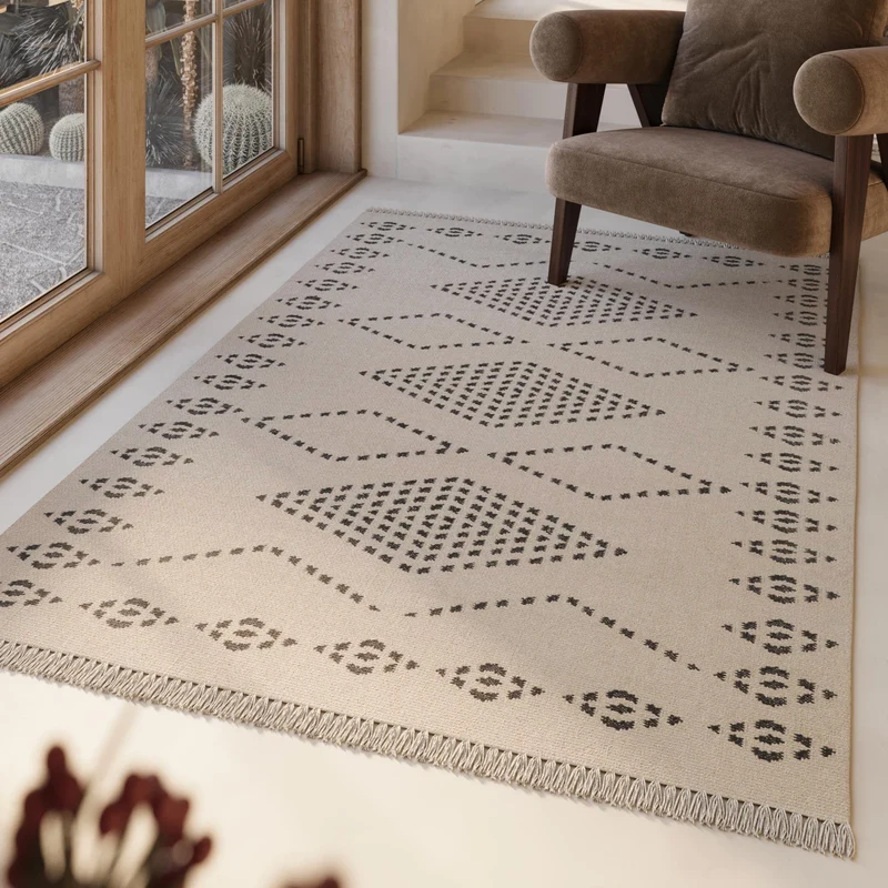 Kelim Teppich Creme Beige aus Wolle "Belmont" Green Looop