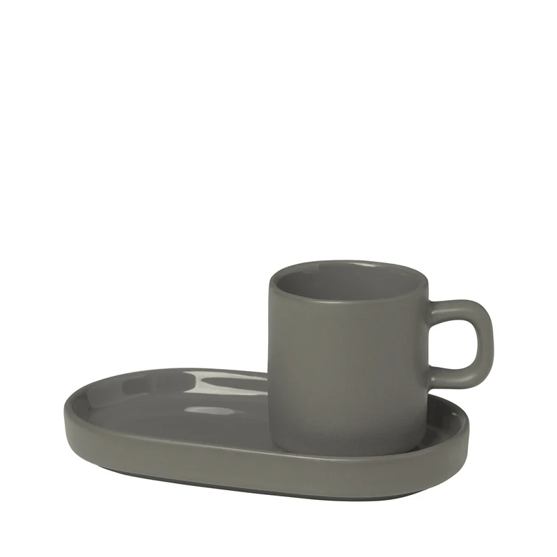 PILAR 2 espressokopjes 50ml met schotel Pewter
