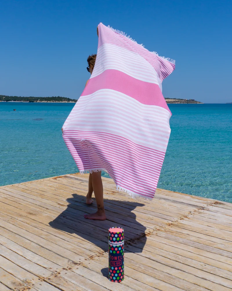 BALI Strandtuch, Hamamtuch in Geschenkbox, Rosa/Fuchsia