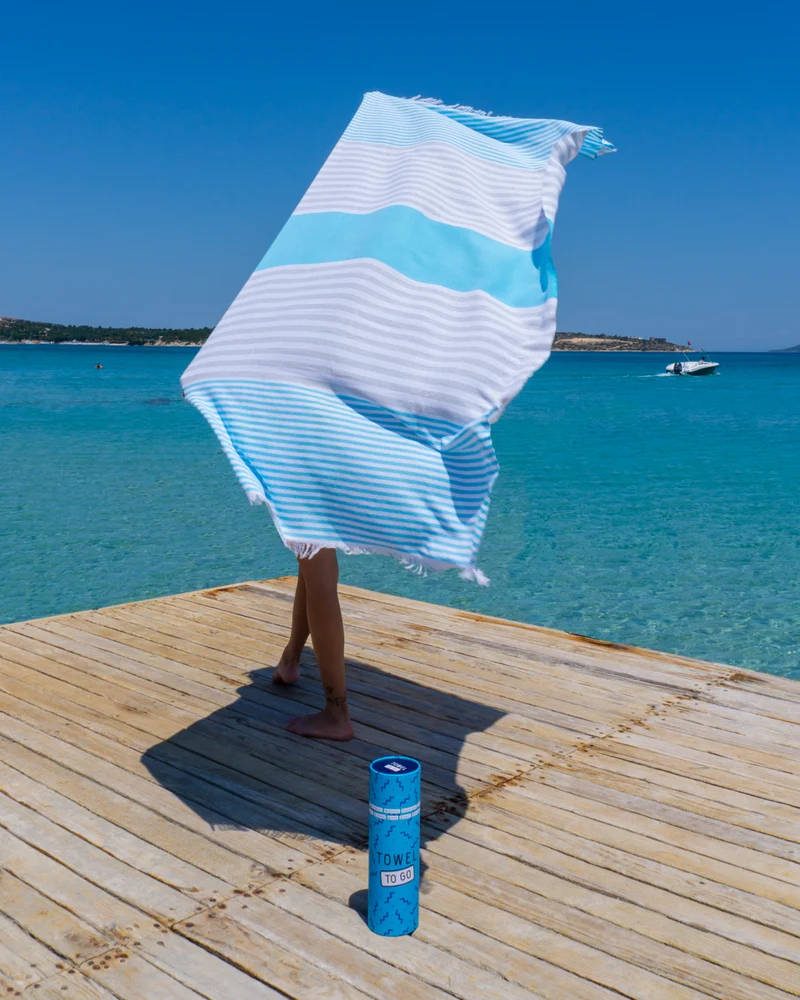 BALI Strandtuch, Hamamtuch in Geschenkbox, Blau/Grau