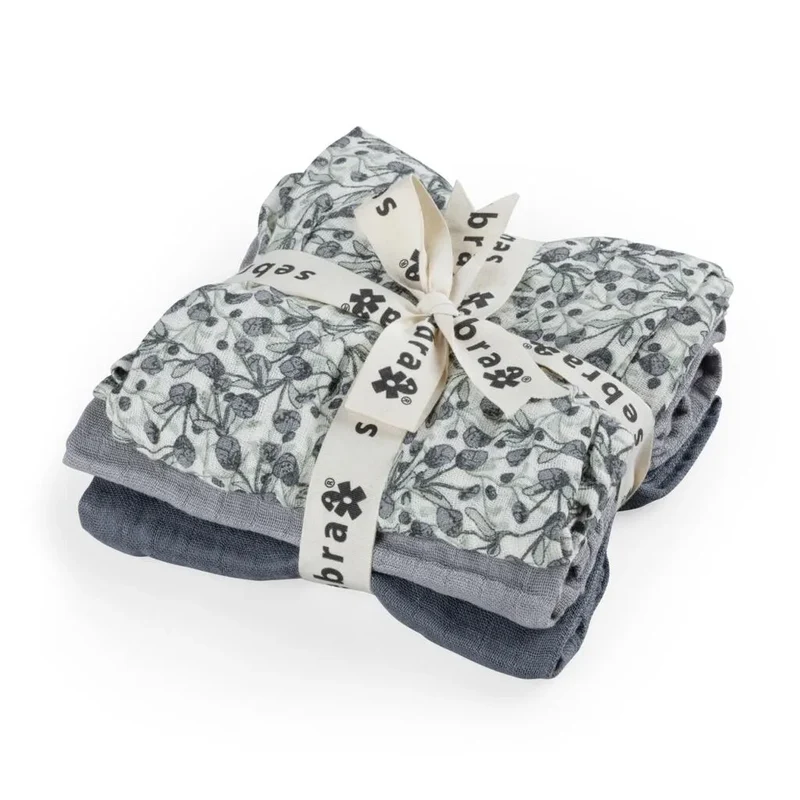 3er-Set Ultra-Soft Musselintücher in Blue olive