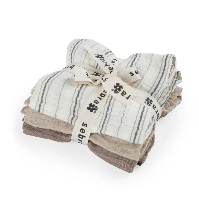 3er-Set Ultra-Soft Musselintücher Cream Stripe, Beige