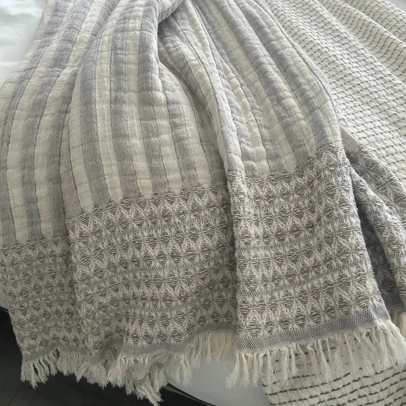 Baumwoll Plaid Natur Grau mit Struktur-Bordüre