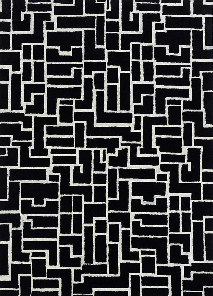 Wollteppich - 180 x 270 cm - schwarz-weiß