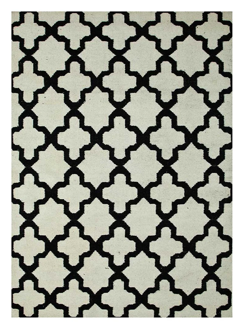 Wollteppich - 150 x 240 cm - schwarz-weiß