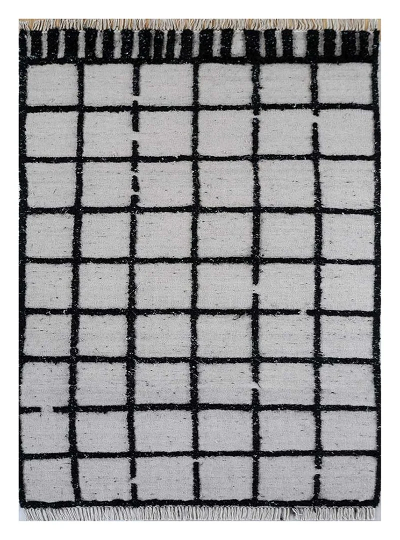 Wollteppich - 150 x 240 cm - schwarz-weiß