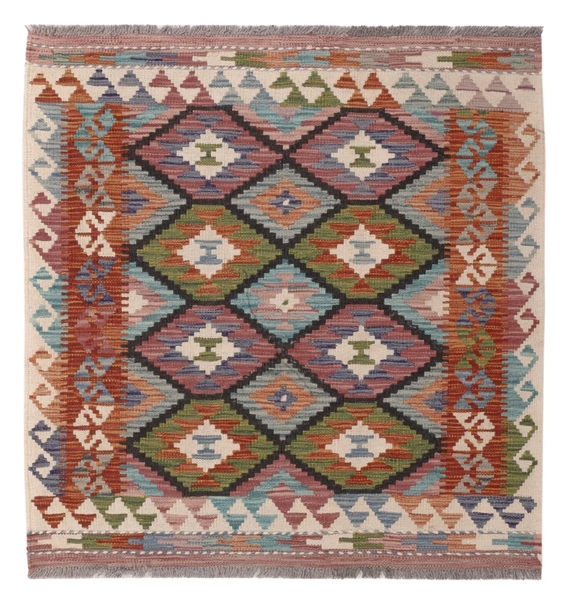 Kelim Teppich - Splash quadratisch - 97 x 104 cm - mehrfarbig