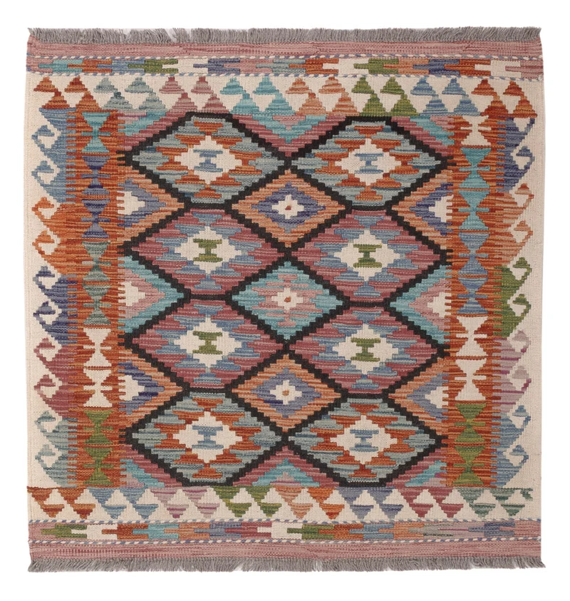 Kelim Teppich - Splash quadratisch - 101 x 102 cm - mehrfarbig