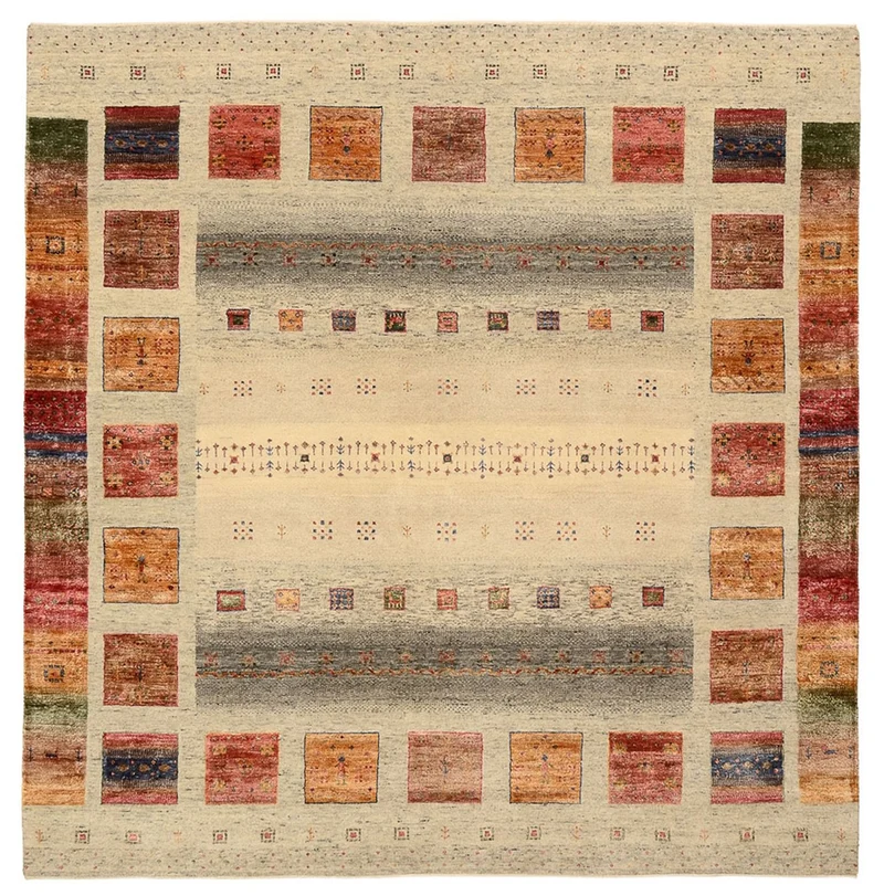 Gabbeh Teppich - Loribaft Indus quadratisch - 204 x 206 cm - dunkelbeige